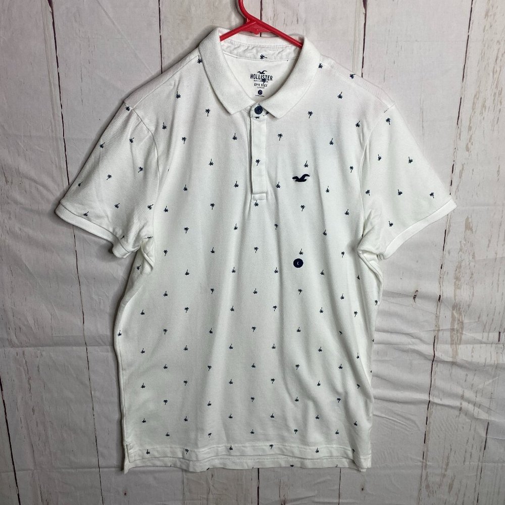 Hollister Mens Polo Shirt Palm Trees White Large NWT